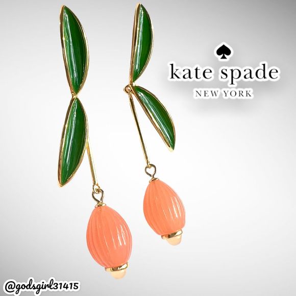 New Kate Spade Jade, Quartz & Enamel Best Buds Pink Peach Coral Linear Earrings